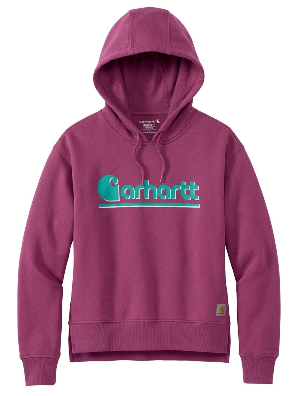 Carhartt Women's Hoodie in Raspberry with Teal Logo Size Small 4-6